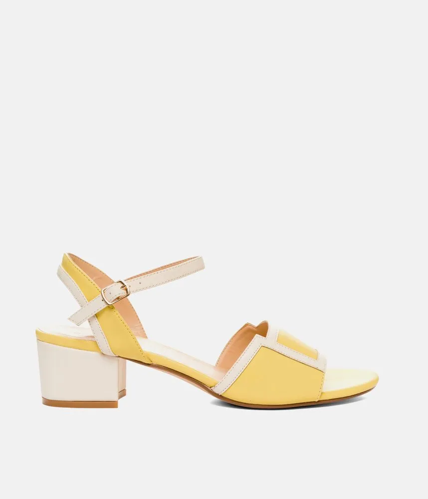Pretty Sunshine Yellow/Cream Block Heel Sandals