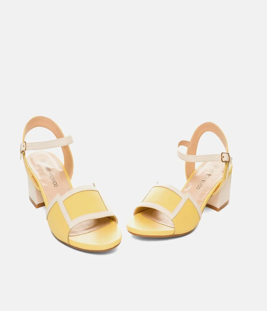Pretty Sunshine Yellow/Cream Block Heel Sandals