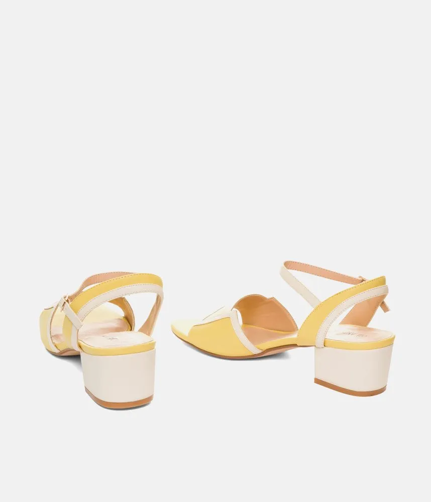 Pretty Sunshine Yellow/Cream Block Heel Sandals
