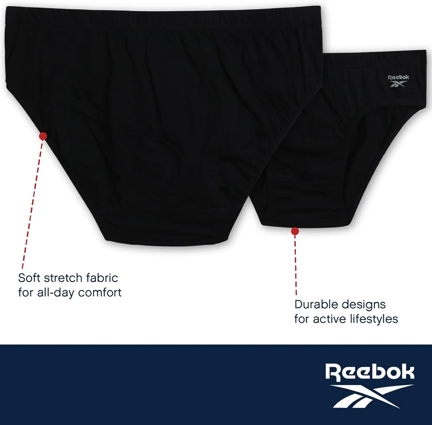Reebok Low Rise Mens Briefs - 5 Pack Soft Cotton Underwear with Supportive Contour Pouch - Supportive Fit for Everyday Wear