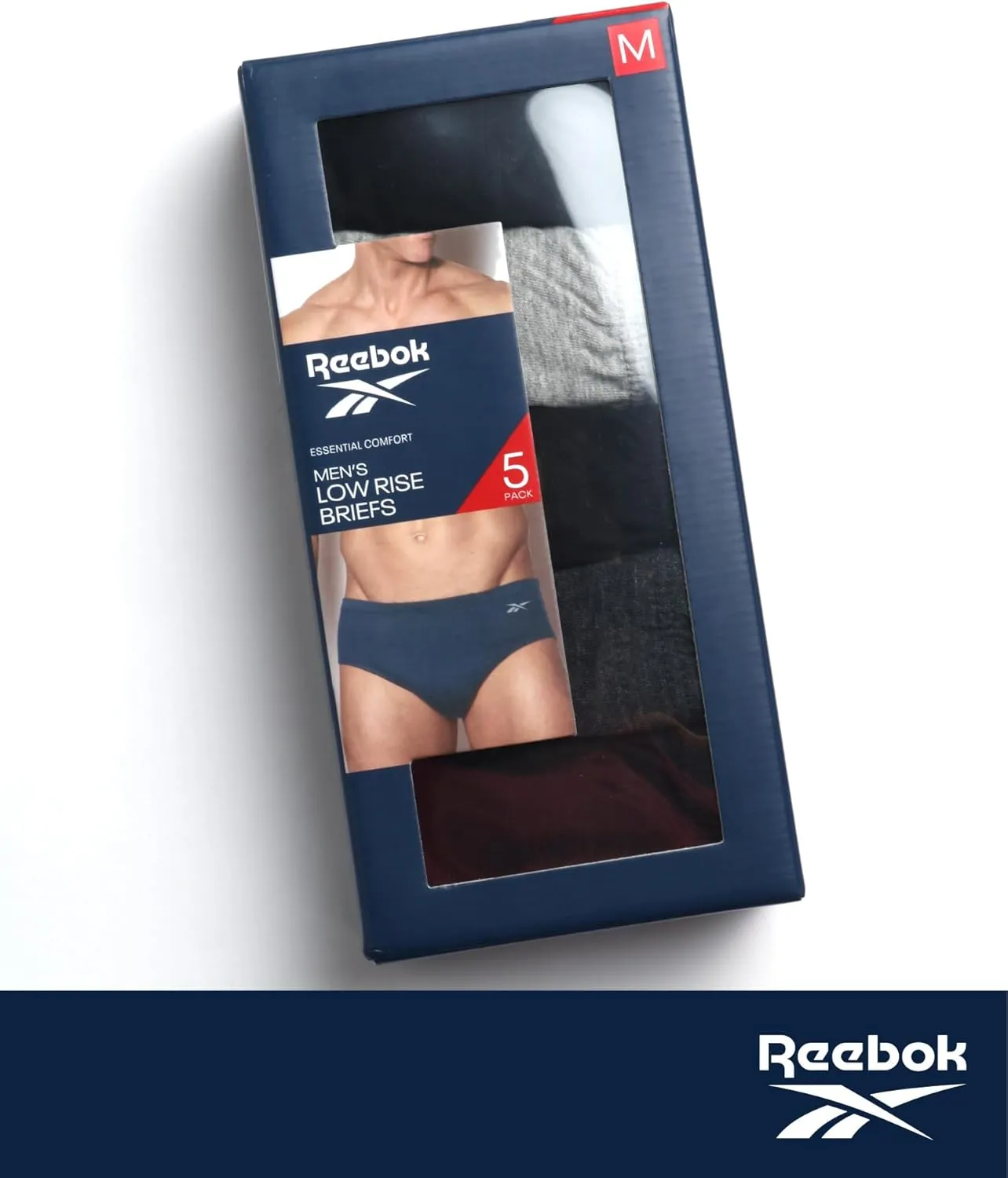 Reebok Low Rise Mens Briefs - 5 Pack Soft Cotton Underwear with Supportive Contour Pouch - Supportive Fit for Everyday Wear