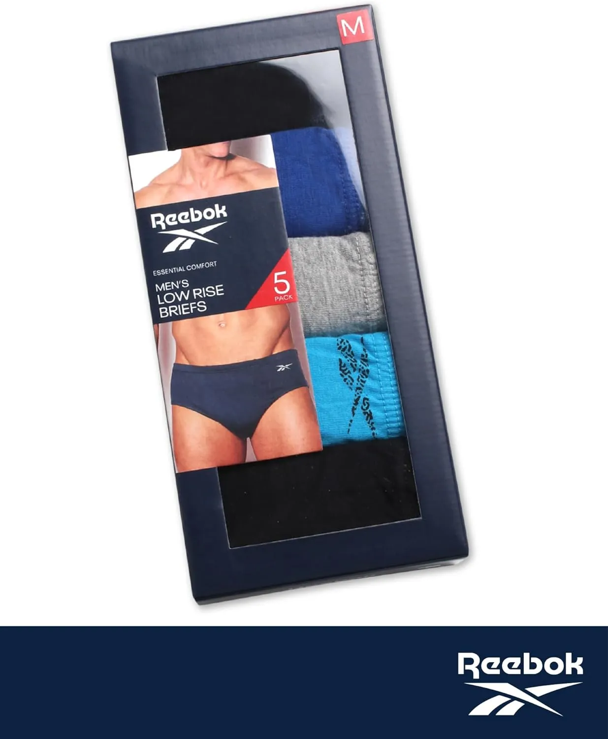 Reebok Low Rise Mens Briefs - 5 Pack Soft Cotton Underwear with Supportive Contour Pouch - Supportive Fit for Everyday Wear