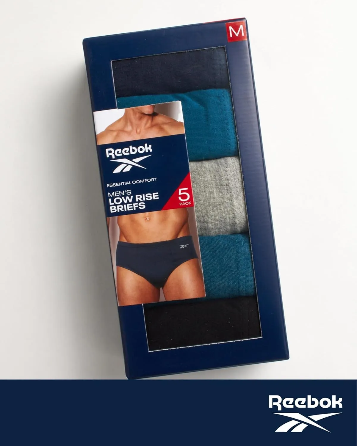 Reebok Low Rise Mens Briefs - 5 Pack Soft Cotton Underwear with Supportive Contour Pouch - Supportive Fit for Everyday Wear