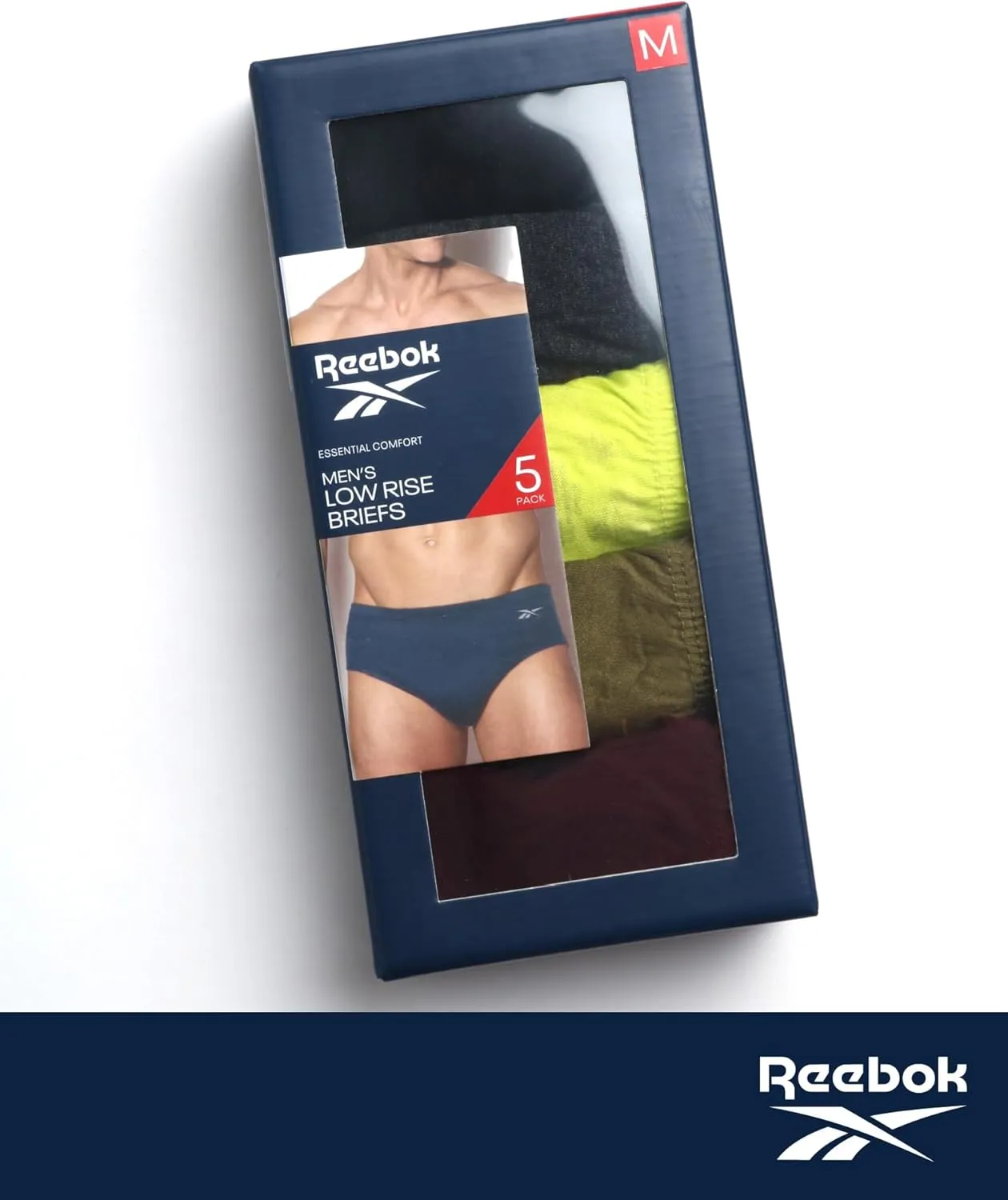 Reebok Low Rise Mens Briefs - 5 Pack Soft Cotton Underwear with Supportive Contour Pouch - Supportive Fit for Everyday Wear