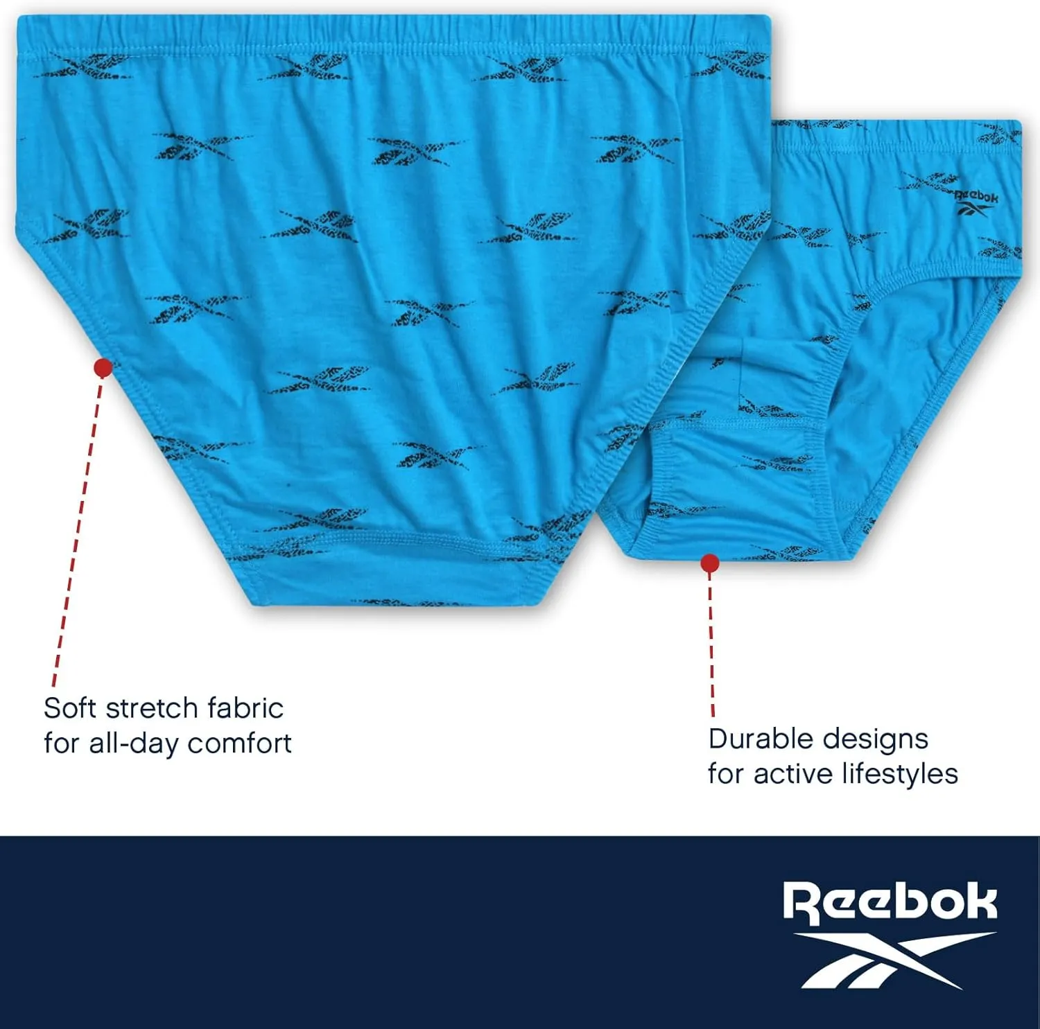 Reebok Low Rise Mens Briefs - 5 Pack Soft Cotton Underwear with Supportive Contour Pouch - Supportive Fit for Everyday Wear