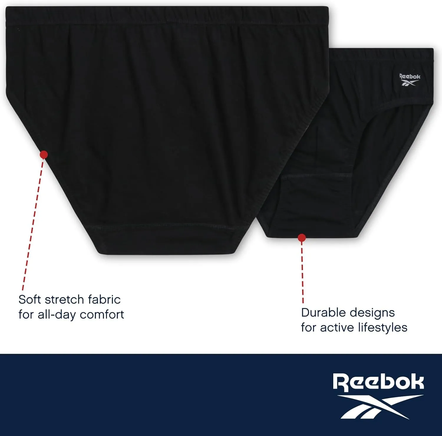 Reebok Low Rise Mens Briefs - 5 Pack Soft Cotton Underwear with Supportive Contour Pouch - Supportive Fit for Everyday Wear