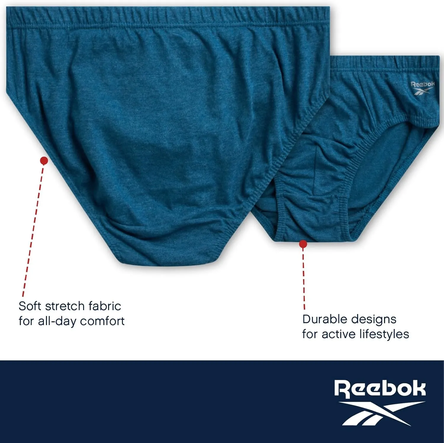 Reebok Low Rise Mens Briefs - 5 Pack Soft Cotton Underwear with Supportive Contour Pouch - Supportive Fit for Everyday Wear
