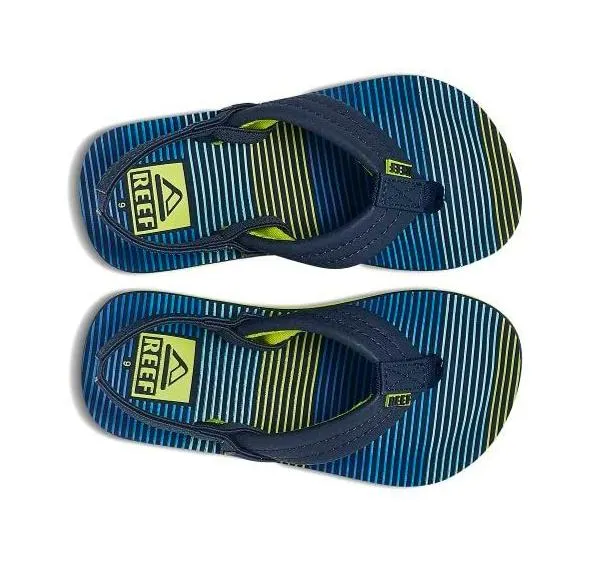 Reef Little Ahi Flip-Flop Unisex I Cushioned, Lightweight  & Non-Slip Kid's, Beach Sandals, Aqua Green Stripe