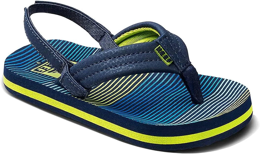 Reef Little Ahi Flip-Flop Unisex I Cushioned, Lightweight  & Non-Slip Kid's, Beach Sandals, Aqua Green Stripe