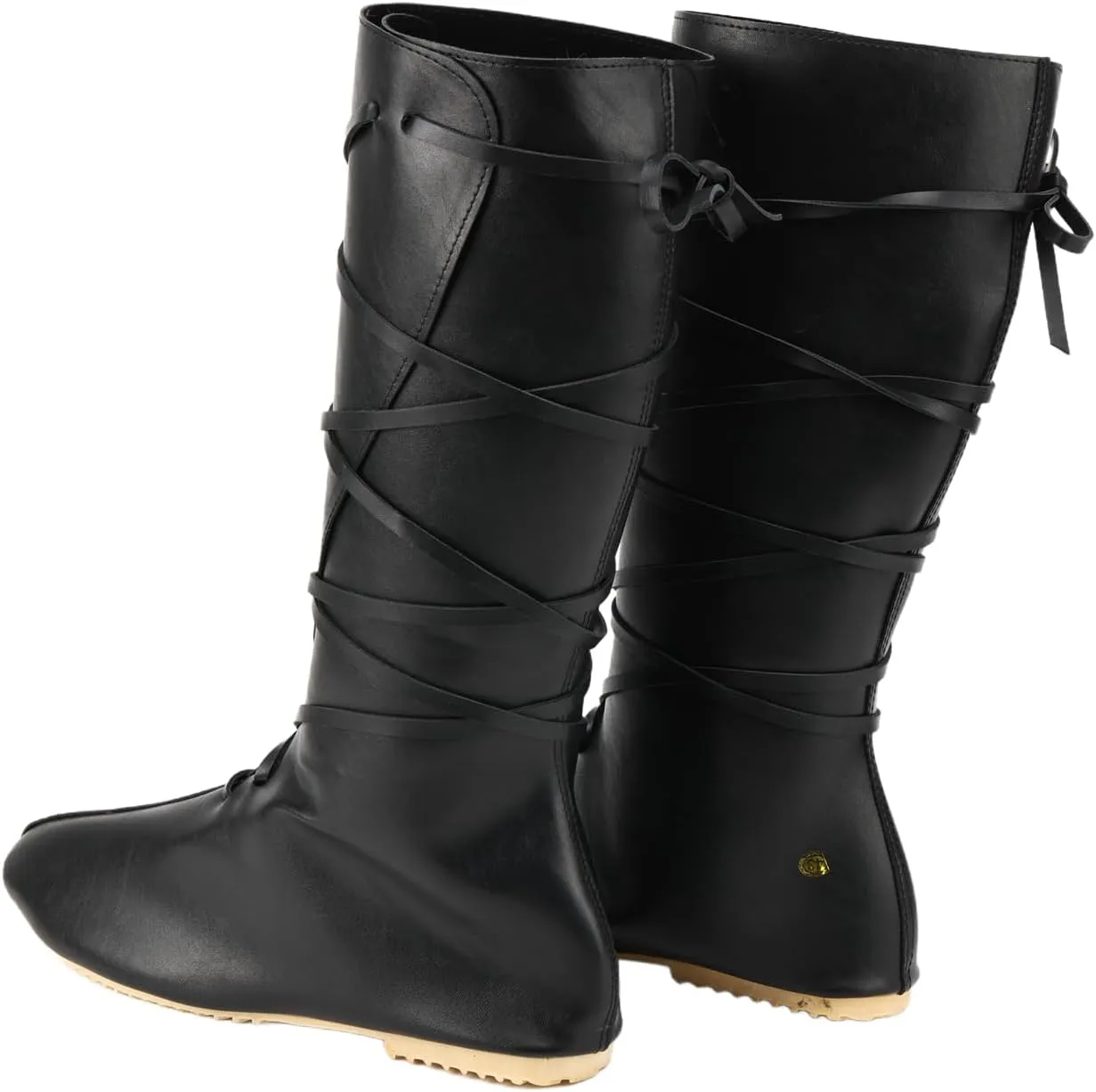 Renaissance Medieval Pirate Cosplay Halloween Boots Men Women PU Leather Mid Calf Lace Up Vintage Stage Viking Tied Shoes Boots