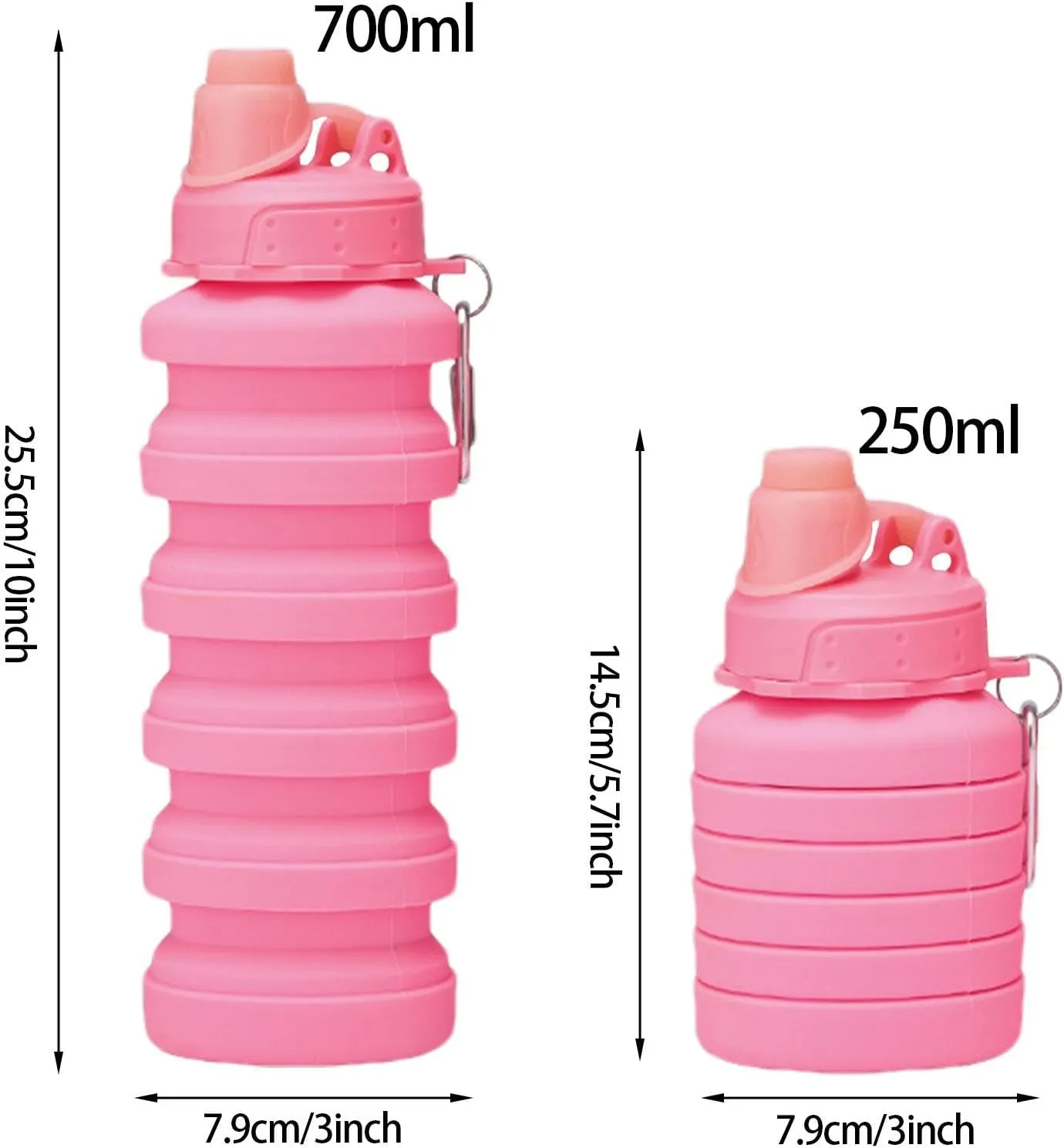 Retractable Water Bottle - Silicone Sports Water Bottle | Reusable Flexible Water Cup, Foldable Sports Water Bottle With Carabiner 700ml For Sports, Gym, Hiking, Travel