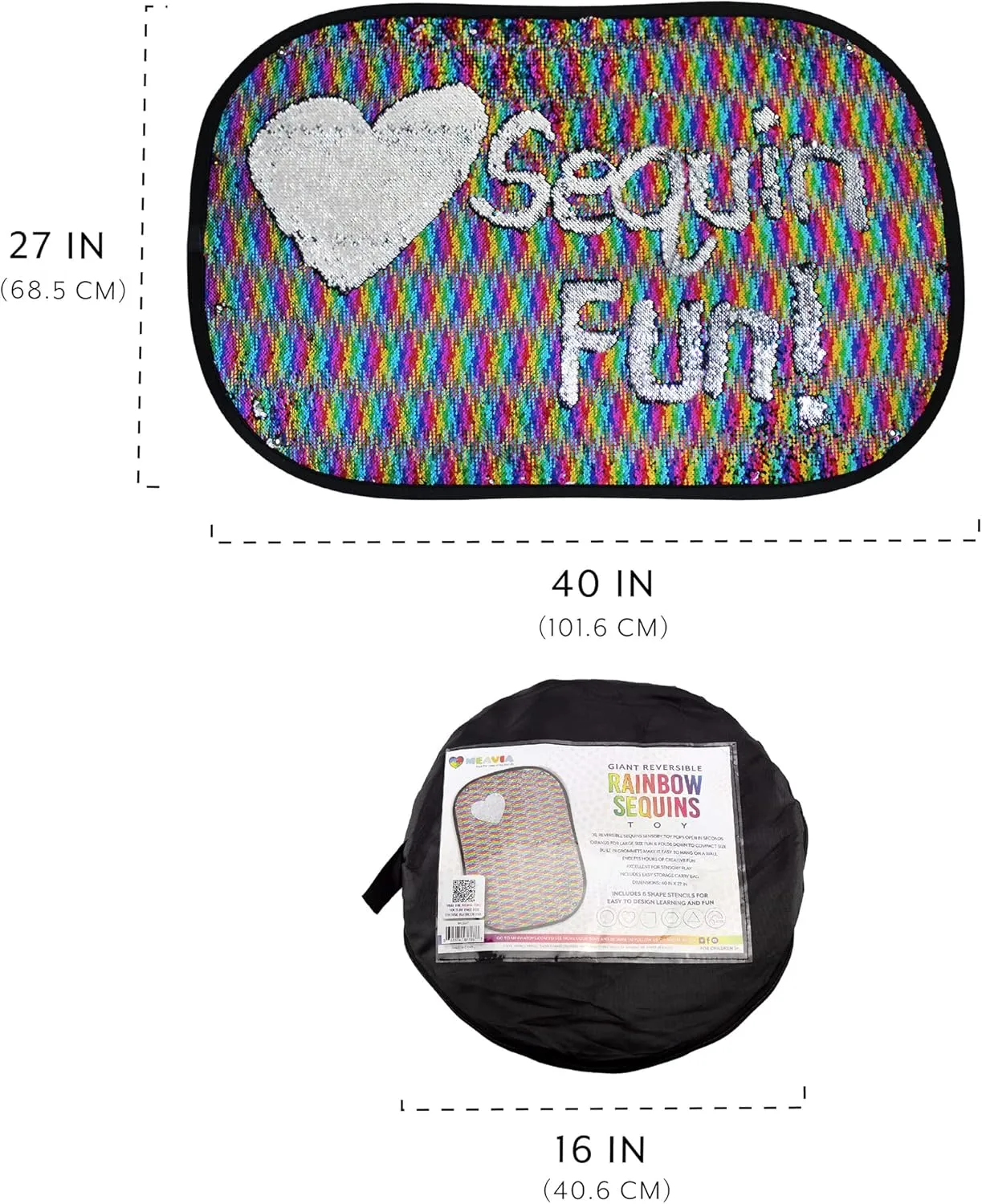 Reversible Sequins Wall Sensory Fun Toy W/ Shape Stencils & Travel Case, Jumbo Size 40 x 27 Inches