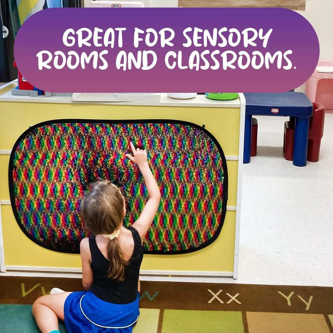 Reversible Sequins Wall Sensory Fun Toy W/ Shape Stencils & Travel Case, Jumbo Size 40 x 27 Inches