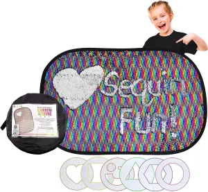 Reversible Sequins Wall Sensory Fun Toy W/ Shape Stencils & Travel Case, Jumbo Size 40 x 27 Inches