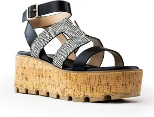 RF ROOM OF FASHION Women's Trendy Cutout Band Ankle Buckle Strap Cork Platform Wedge Sandals