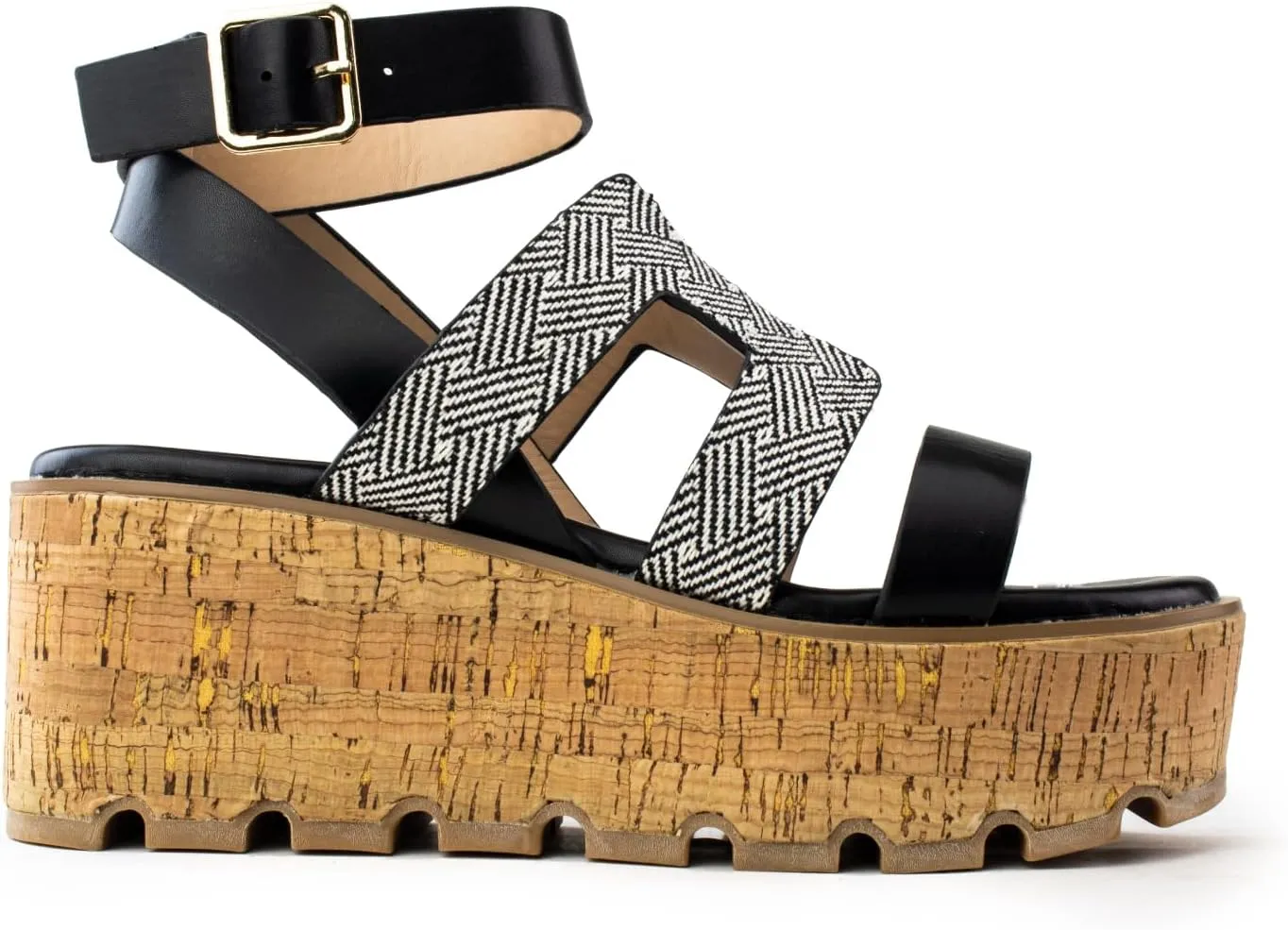 RF ROOM OF FASHION Women's Trendy Cutout Band Ankle Buckle Strap Cork Platform Wedge Sandals