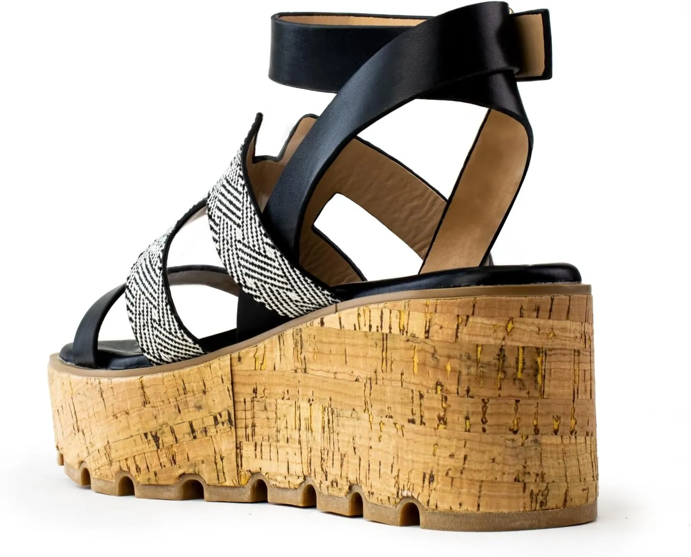 RF ROOM OF FASHION Women's Trendy Cutout Band Ankle Buckle Strap Cork Platform Wedge Sandals