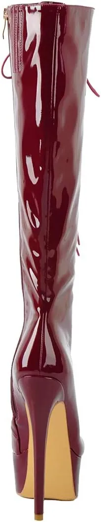 Richealnana Women's Platform Lace Up Stiletto High Heels Knee High Boots