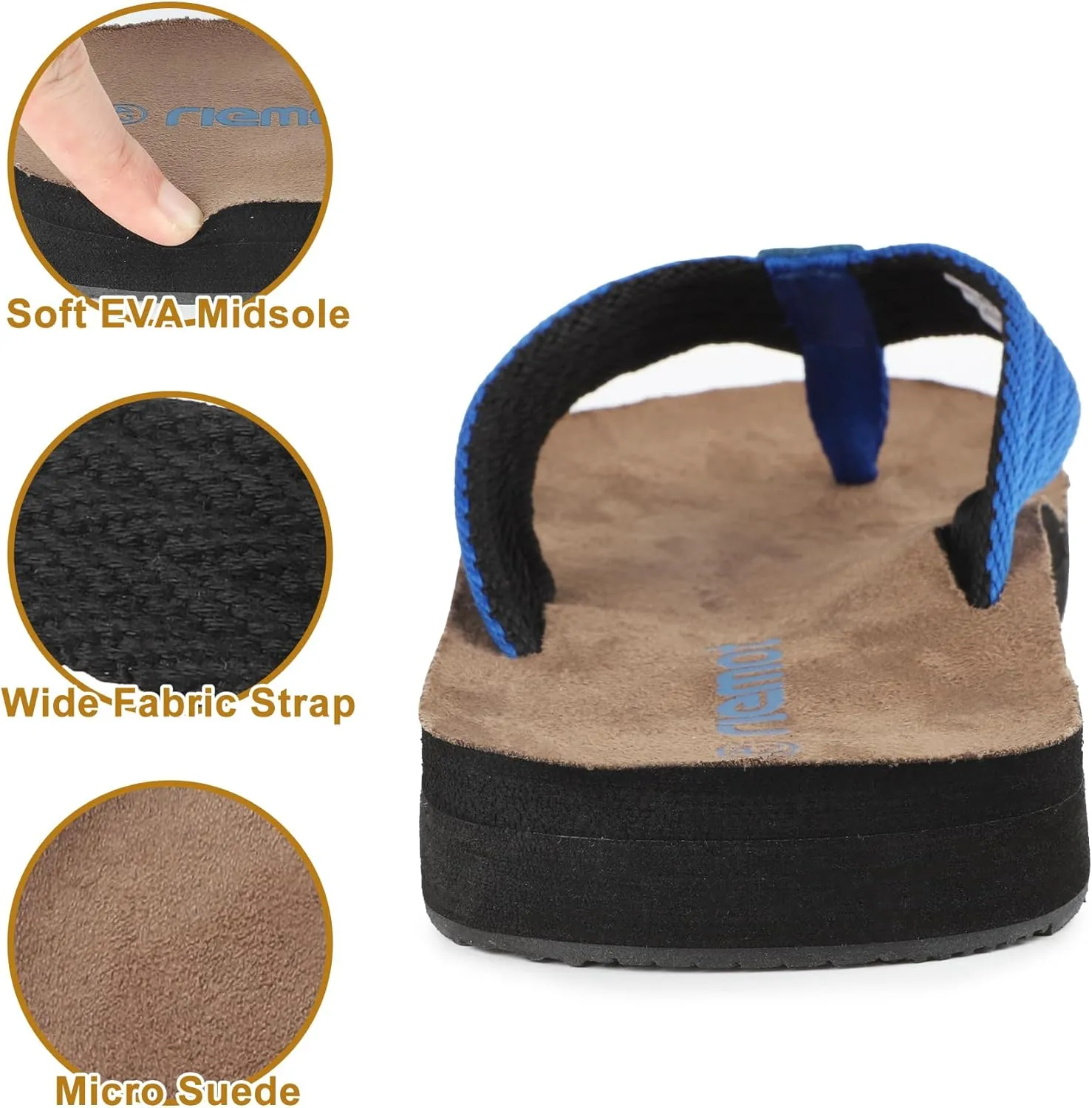 riemot Mens Flip-Flops Arch Support Classical Thongs Sandals Summer Suede 3 Point Beach Flip Flop Comfort Cushioned Slippers for Swimming Pool Home Travel US9/14