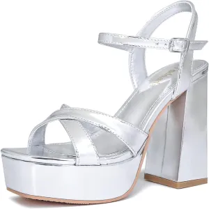 risdoada Women's Platform Heels Sandals Open Toe Ankle Strap Chunky Heeled Sandal Wedding Party Dress Patent Leather PU Pumps