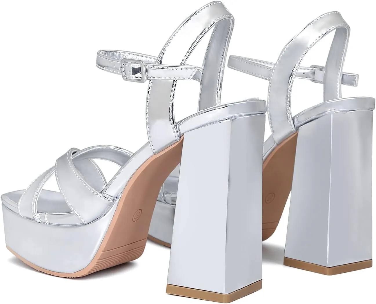 risdoada Women's Platform Heels Sandals Open Toe Ankle Strap Chunky Heeled Sandal Wedding Party Dress Patent Leather PU Pumps