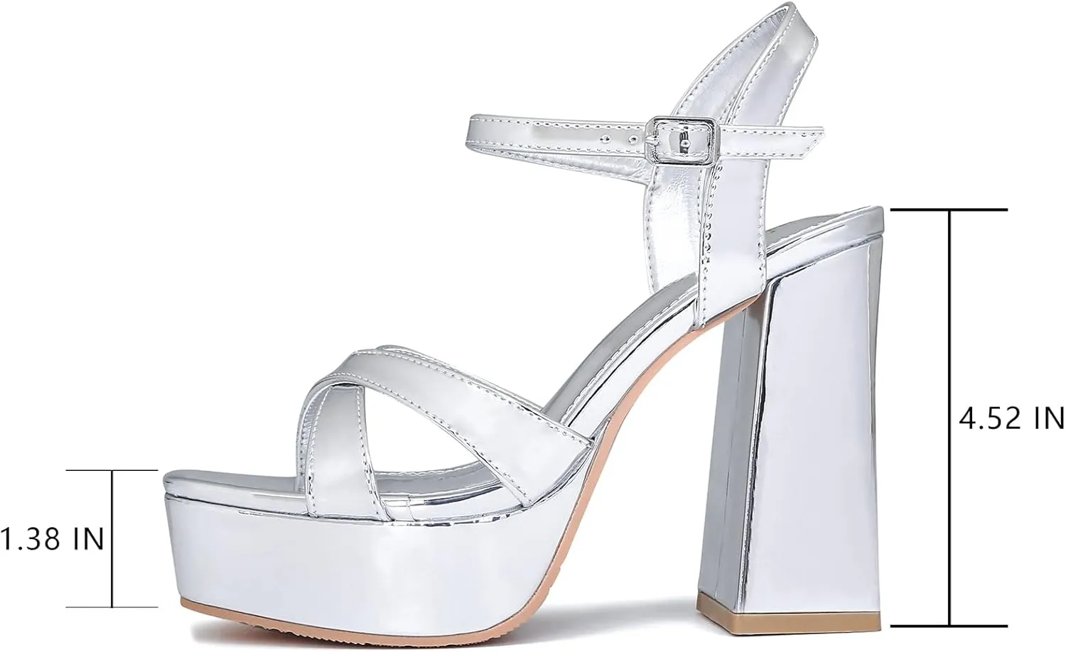 risdoada Women's Platform Heels Sandals Open Toe Ankle Strap Chunky Heeled Sandal Wedding Party Dress Patent Leather PU Pumps