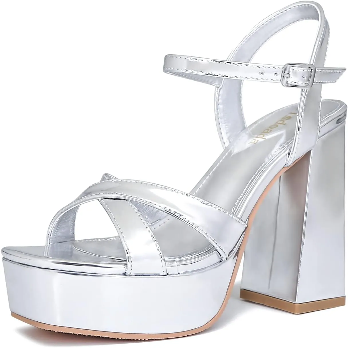 risdoada Women's Platform Heels Sandals Open Toe Ankle Strap Chunky Heeled Sandal Wedding Party Dress Patent Leather PU Pumps