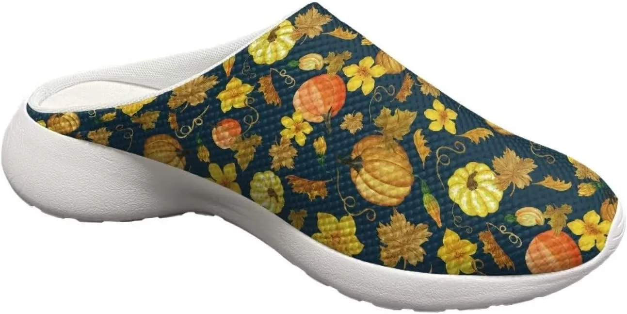 Rnyleeg Women's Arch Support Clogs Garden Shoes Slip-on Outdoor Beach Slippers Fall Thanksgiving Theme Home Clog Slippers