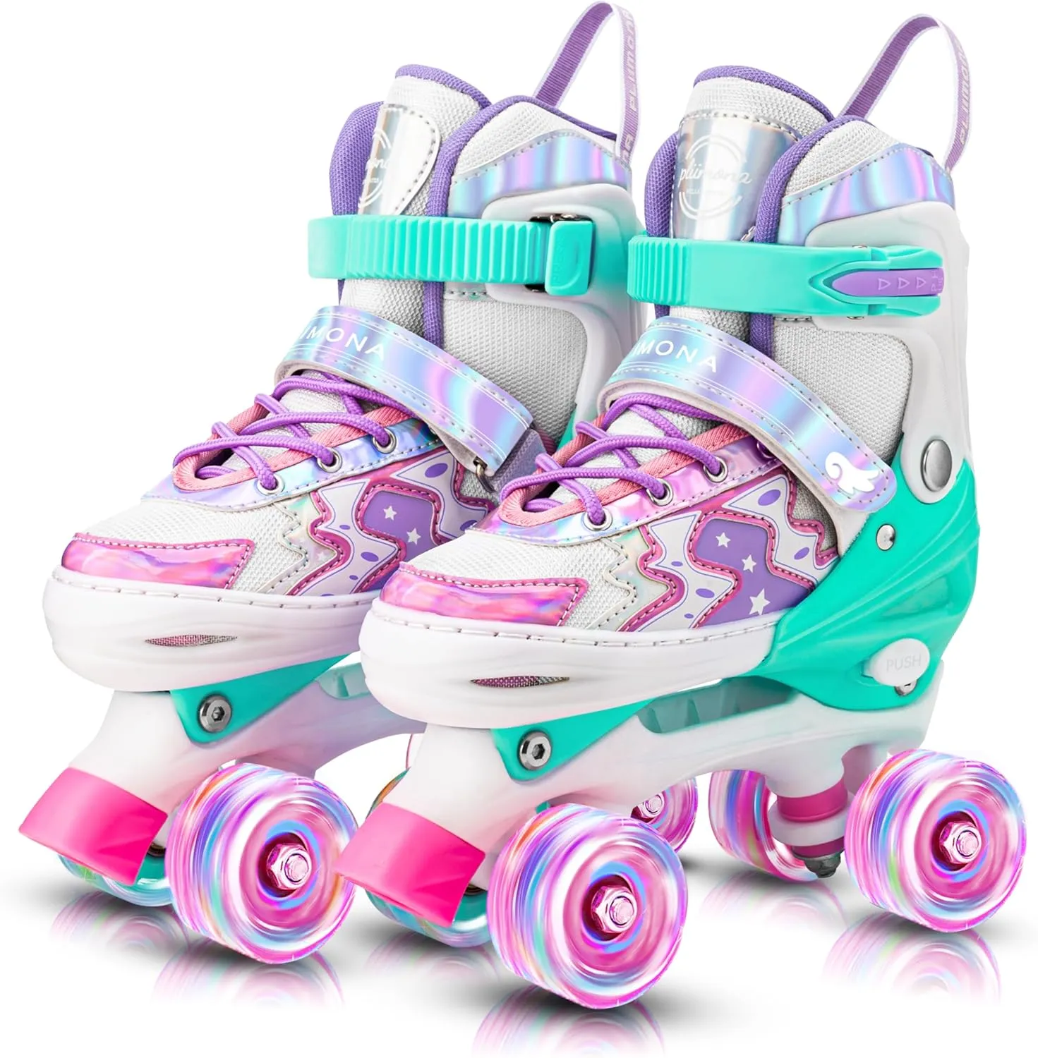 Roller Skates for Girls Boys Kids,4 Size Adjustable Light up Wheels,Birthday Gift for Indoor Outdoor Sports, Pink Blue Skates for Toddlers Age 3-12 Years Old
