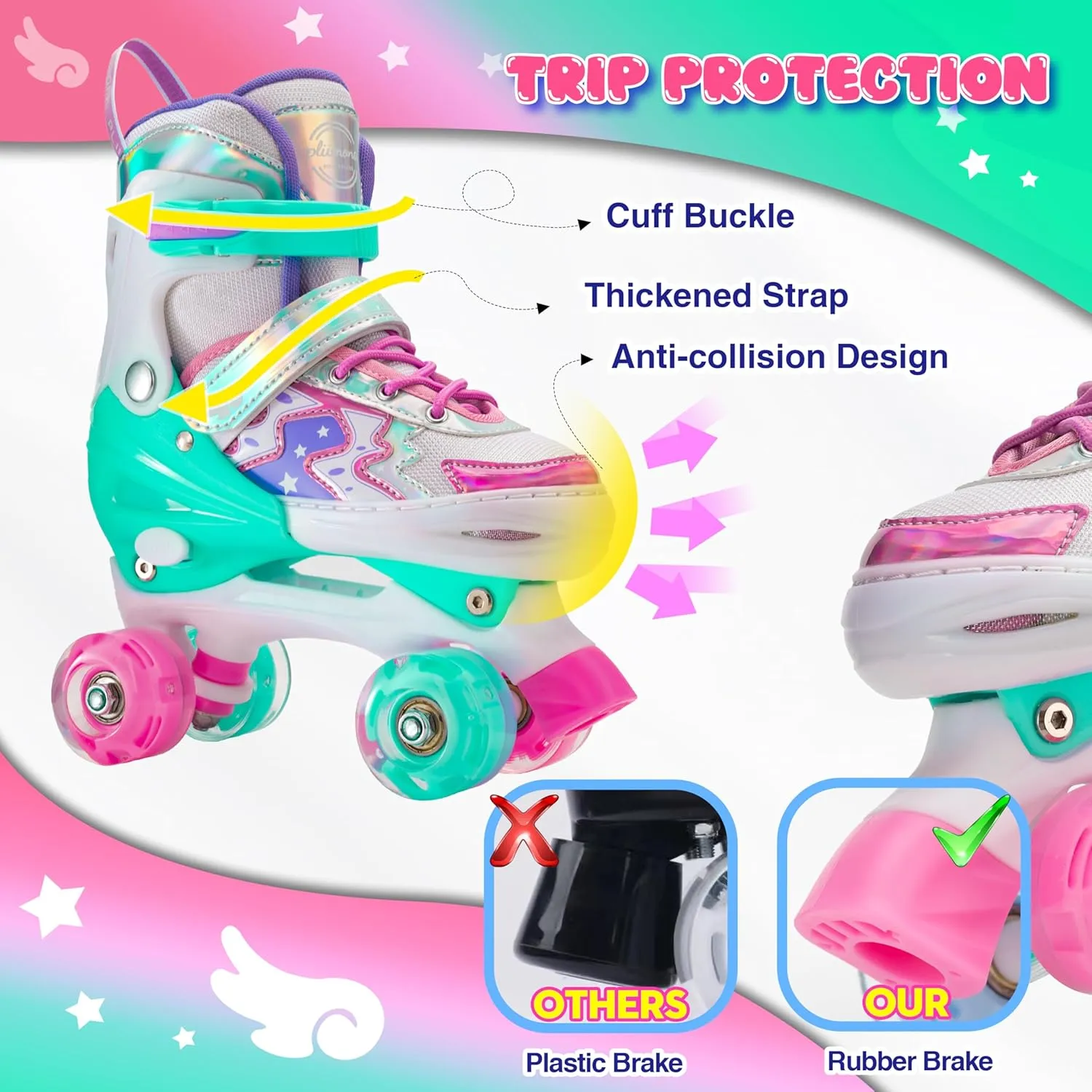 Roller Skates for Girls Boys Kids,4 Size Adjustable Light up Wheels,Birthday Gift for Indoor Outdoor Sports, Pink Blue Skates for Toddlers Age 3-12 Years Old