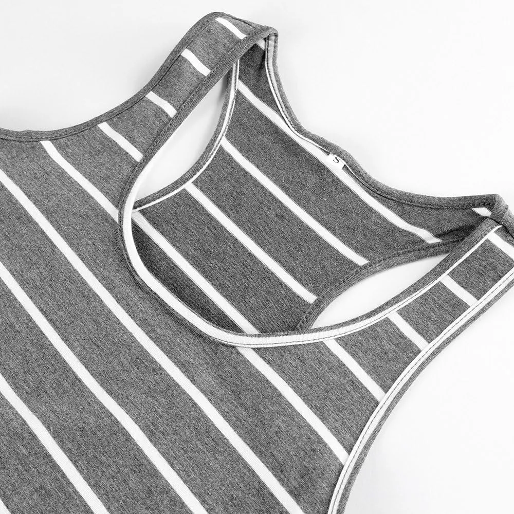 Roselux Women Sleeveless Scoop Neck Striped Maxi Sundresses Loose Racerback Long Dress