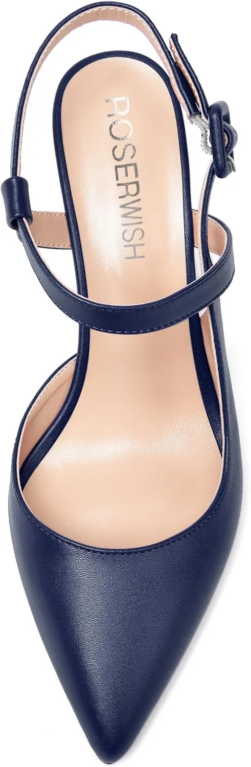 ROSERWISH Womens Ankle Strap Buckle Dress Pointed Toe Matte Stylish Bridal Wedge High Heel Pumps Shoes 3.3 Inch