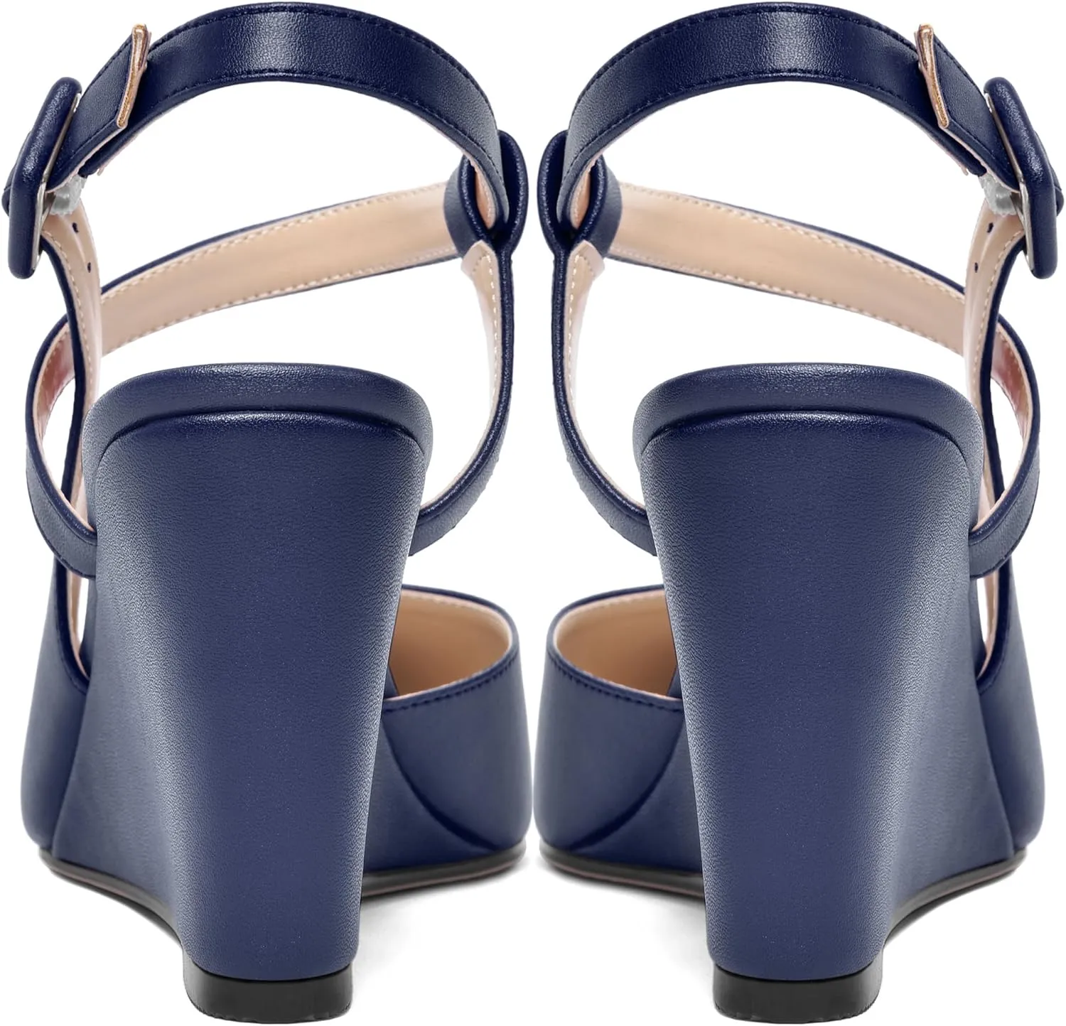 ROSERWISH Womens Ankle Strap Buckle Dress Pointed Toe Matte Stylish Bridal Wedge High Heel Pumps Shoes 3.3 Inch