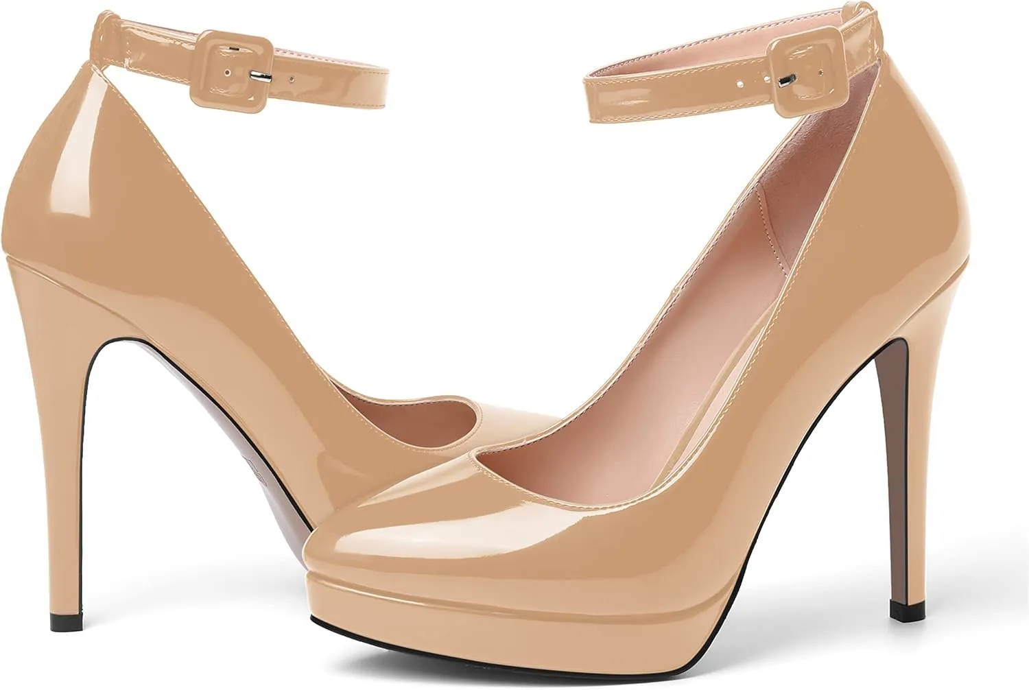 ROSERWISH Womens Ankle Strap Platform Elegant Pointed Toe Night Club Buckle Sexy Patent Stiletto High Heel Pumps Dress Shoes 4.7 Inch
