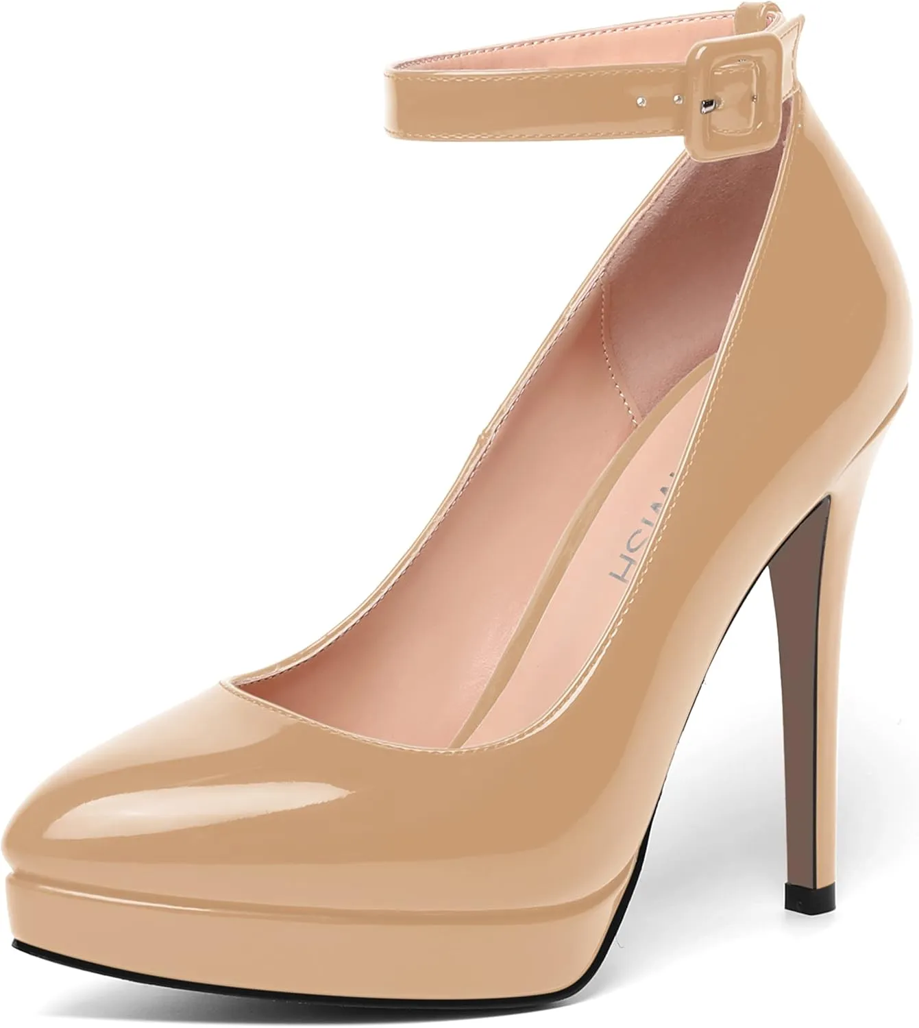 ROSERWISH Womens Ankle Strap Platform Elegant Pointed Toe Night Club Buckle Sexy Patent Stiletto High Heel Pumps Dress Shoes 4.7 Inch