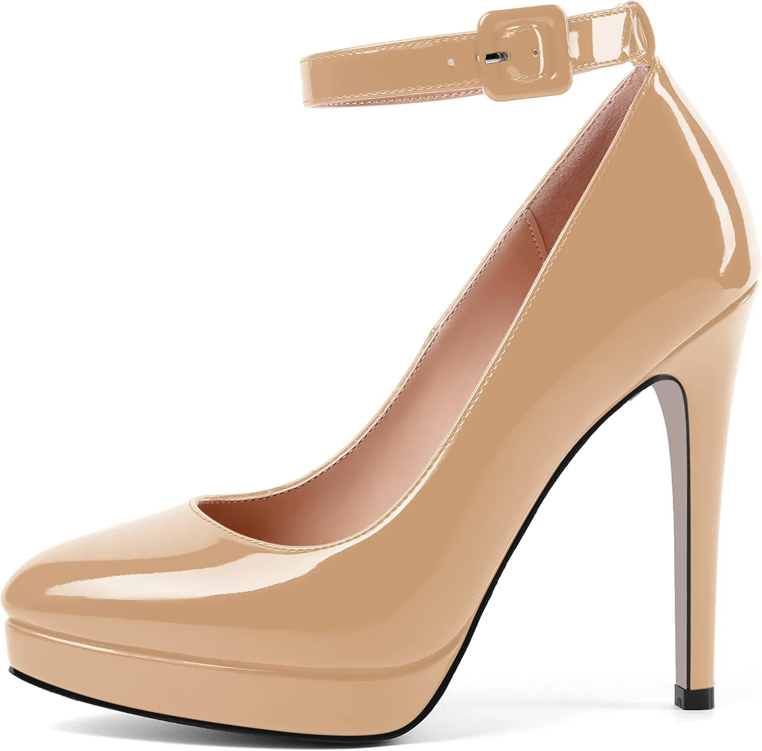 ROSERWISH Womens Ankle Strap Platform Elegant Pointed Toe Night Club Buckle Sexy Patent Stiletto High Heel Pumps Dress Shoes 4.7 Inch