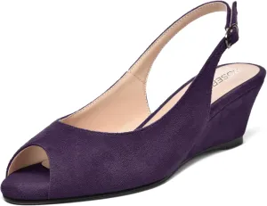 ROSERWISH Womens Casual Dating Buckle Stylish Peep Toe Suede Slingback Wedge Low Heel Pumps Shoes 2 Inch