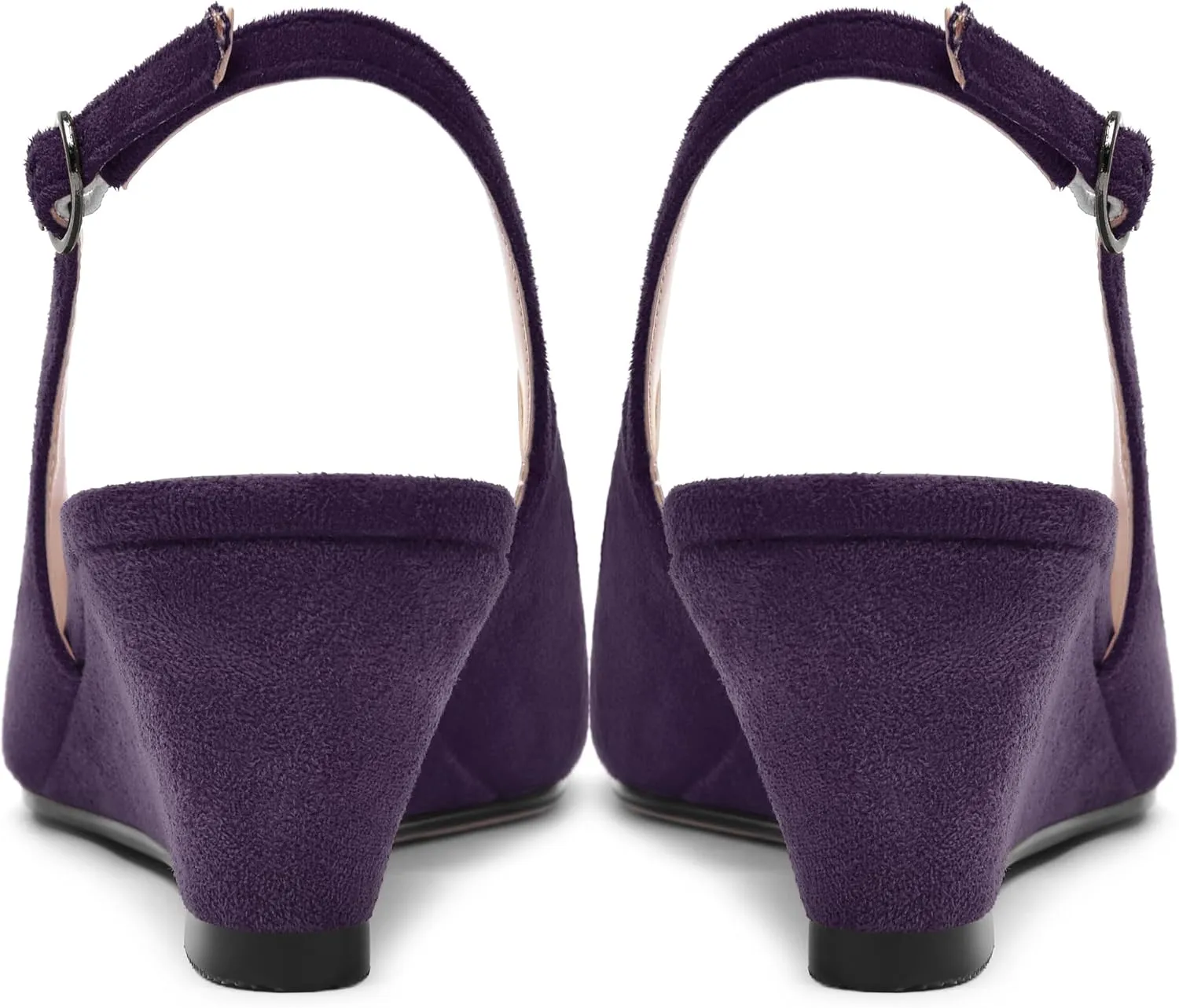 ROSERWISH Womens Casual Dating Buckle Stylish Peep Toe Suede Slingback Wedge Low Heel Pumps Shoes 2 Inch