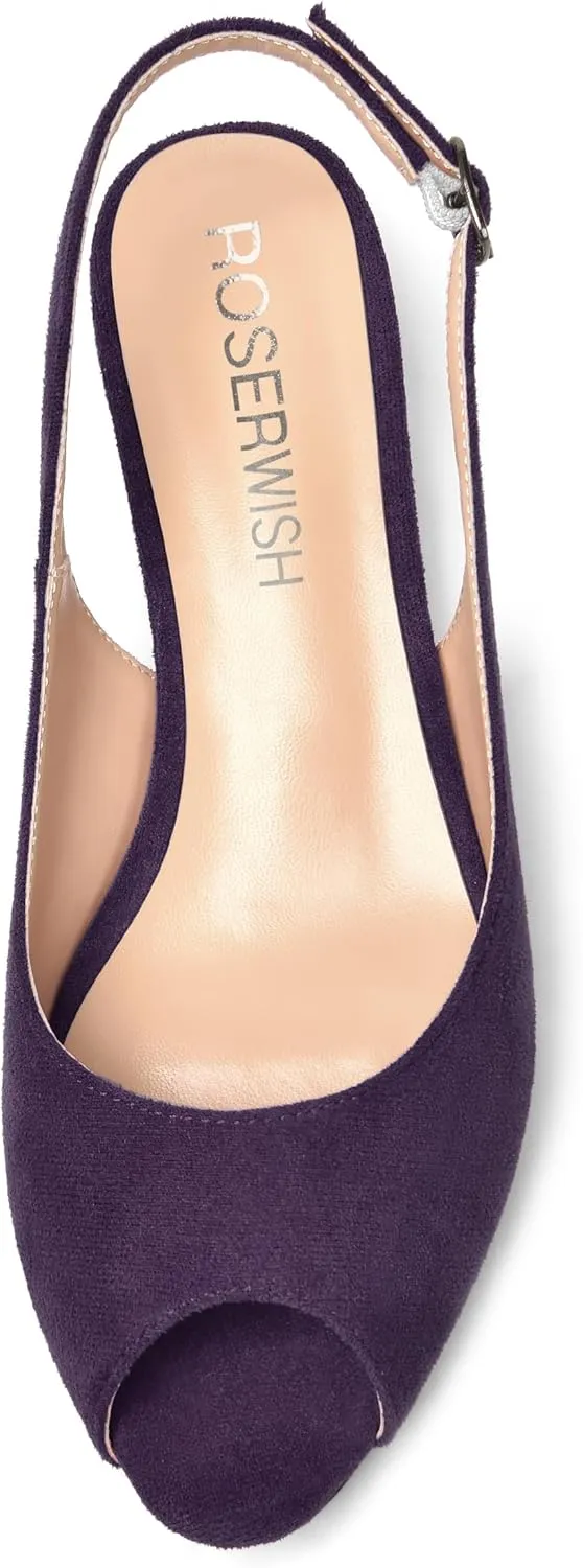ROSERWISH Womens Casual Dating Buckle Stylish Peep Toe Suede Slingback Wedge Low Heel Pumps Shoes 2 Inch