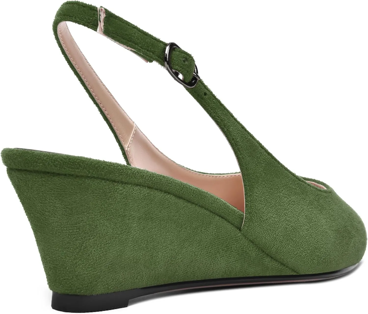 ROSERWISH Womens Casual Dating Buckle Stylish Peep Toe Suede Slingback Wedge Low Heel Pumps Shoes 2 Inch