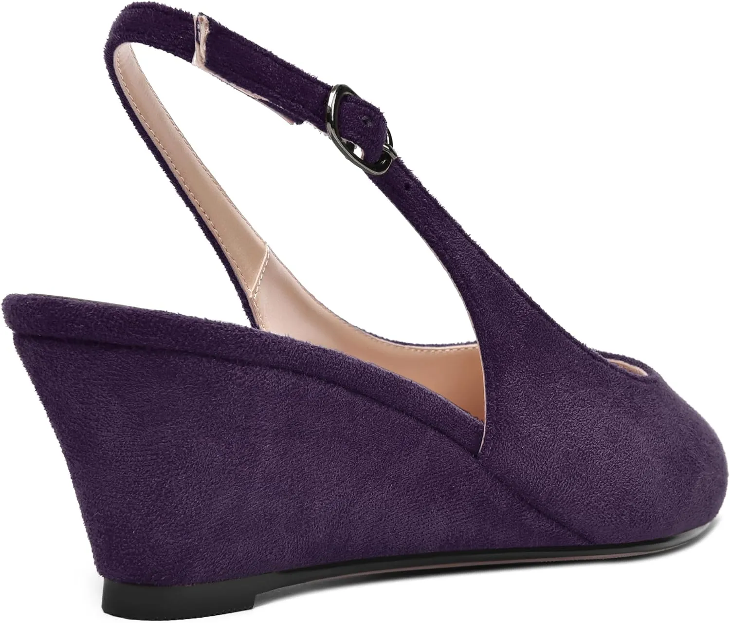 ROSERWISH Womens Casual Dating Buckle Stylish Peep Toe Suede Slingback Wedge Low Heel Pumps Shoes 2 Inch