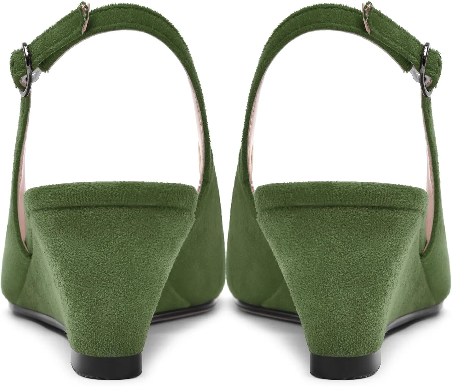 ROSERWISH Womens Casual Dating Buckle Stylish Peep Toe Suede Slingback Wedge Low Heel Pumps Shoes 2 Inch