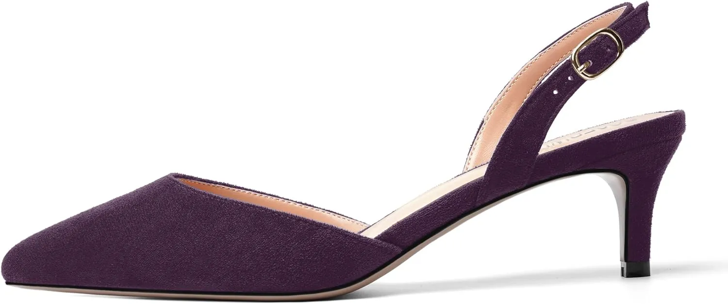 ROSERWISH Womens Dating Backstrap Suede Pointed Toe Dress Buckle Stylish Kitten Low Heel Pumps Shoes 2 Inch
