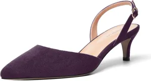 ROSERWISH Womens Dating Backstrap Suede Pointed Toe Dress Buckle Stylish Kitten Low Heel Pumps Shoes 2 Inch