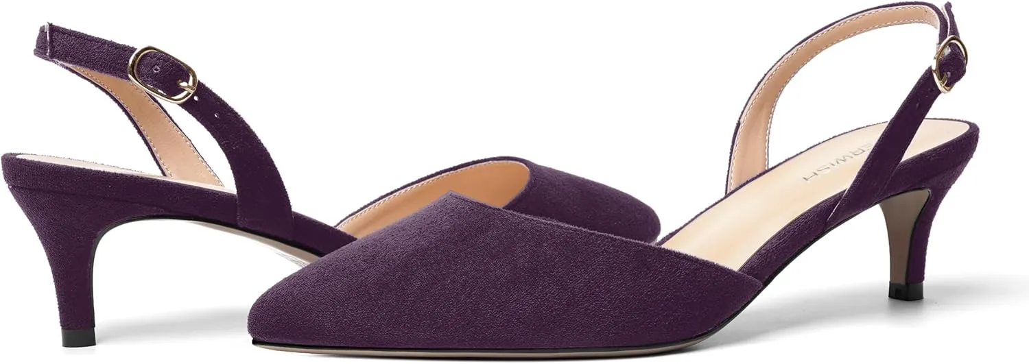 ROSERWISH Womens Dating Backstrap Suede Pointed Toe Dress Buckle Stylish Kitten Low Heel Pumps Shoes 2 Inch