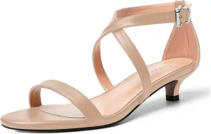 ROSERWISH Womens Matte Stylish Ankle Strap Dress Buckle Round Toe Wedding Kitten Low Heel Heeled Sandals 1.5 Inch
