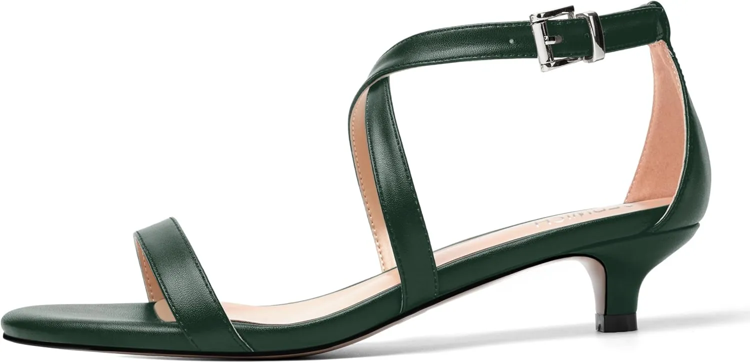 ROSERWISH Womens Matte Stylish Ankle Strap Dress Buckle Round Toe Wedding Kitten Low Heel Heeled Sandals 1.5 Inch