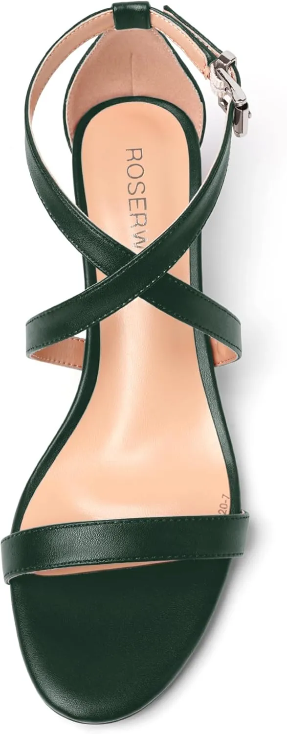 ROSERWISH Womens Matte Stylish Ankle Strap Dress Buckle Round Toe Wedding Kitten Low Heel Heeled Sandals 1.5 Inch