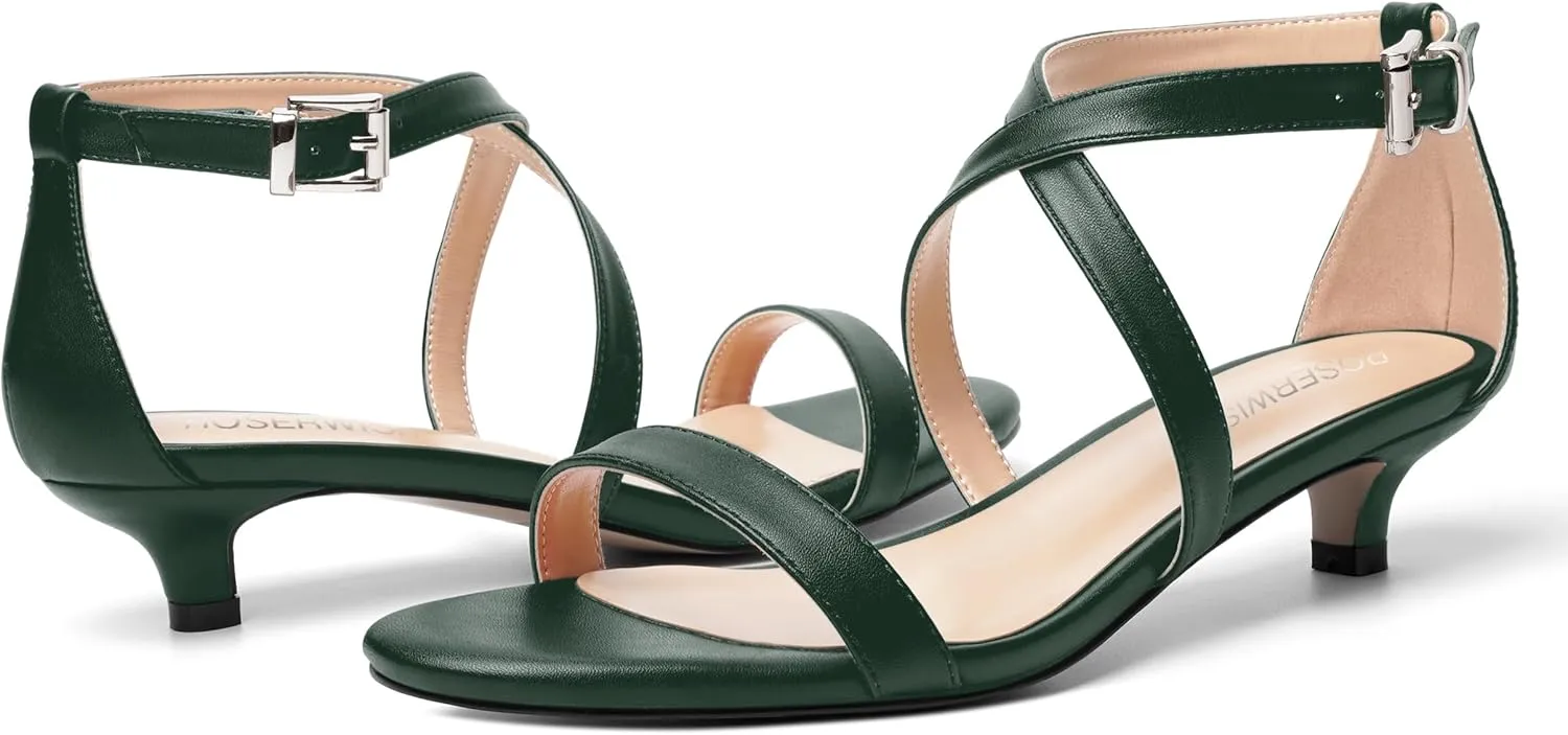 ROSERWISH Womens Matte Stylish Ankle Strap Dress Buckle Round Toe Wedding Kitten Low Heel Heeled Sandals 1.5 Inch