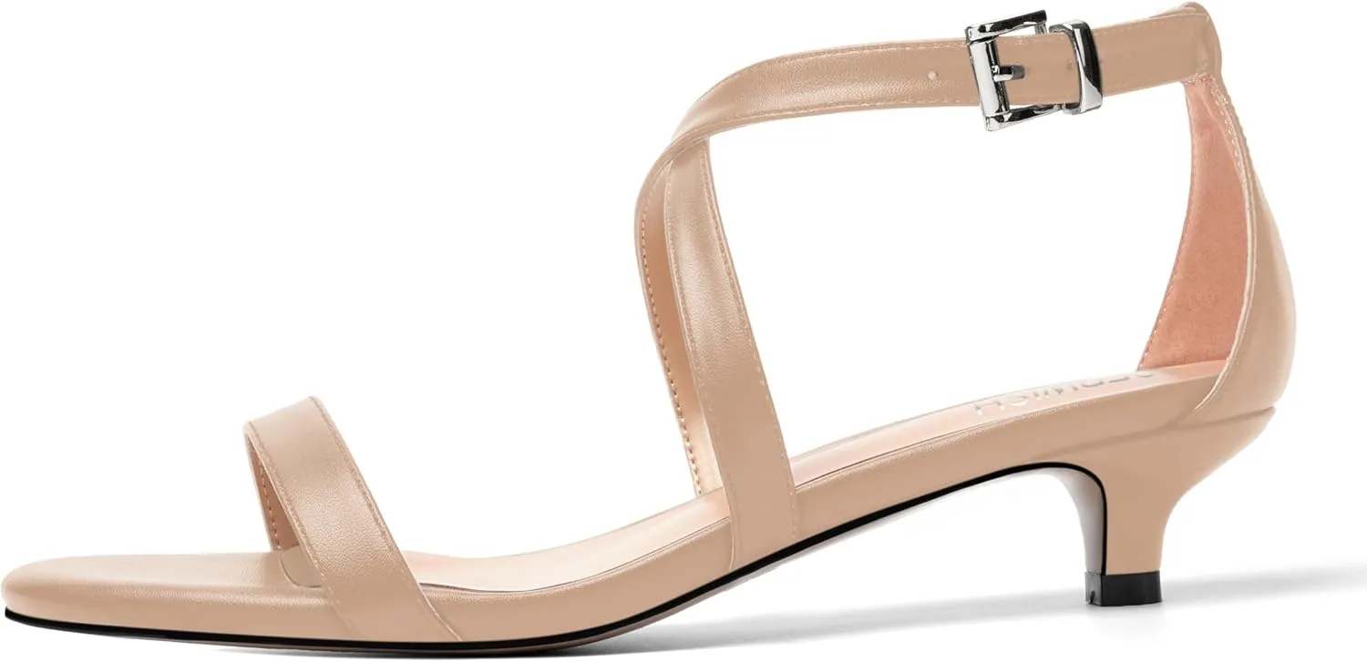 ROSERWISH Womens Matte Stylish Ankle Strap Dress Buckle Round Toe Wedding Kitten Low Heel Heeled Sandals 1.5 Inch